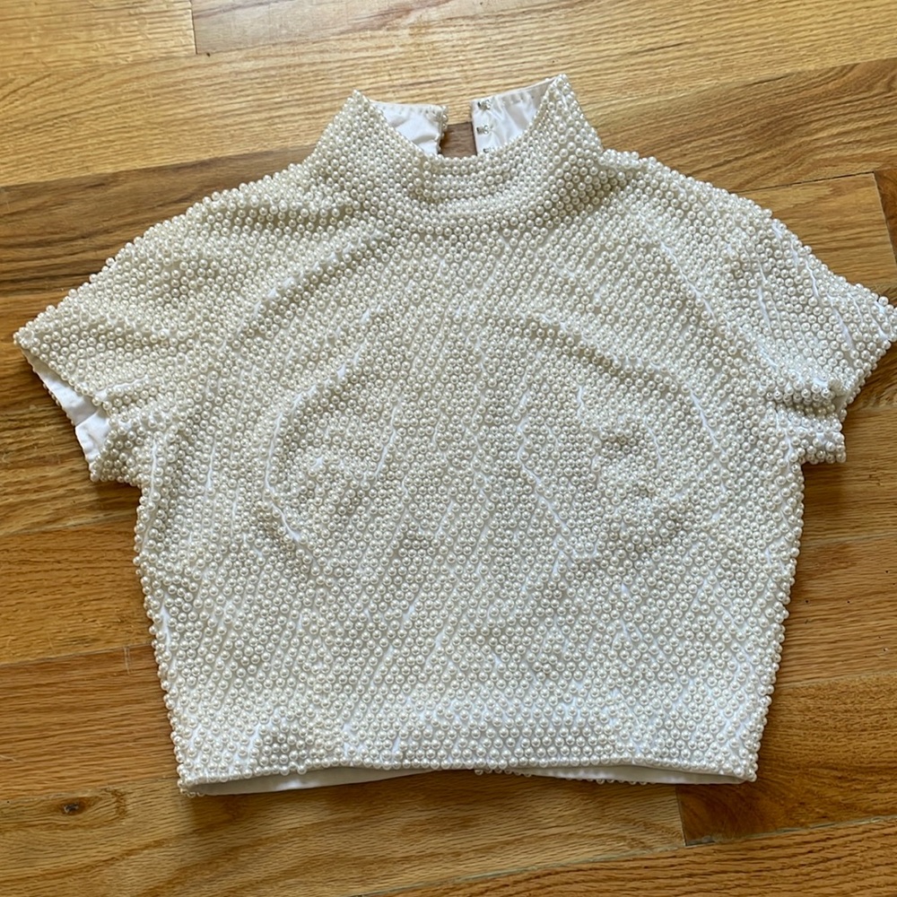 Vintage pearl embellished crop top Sz S